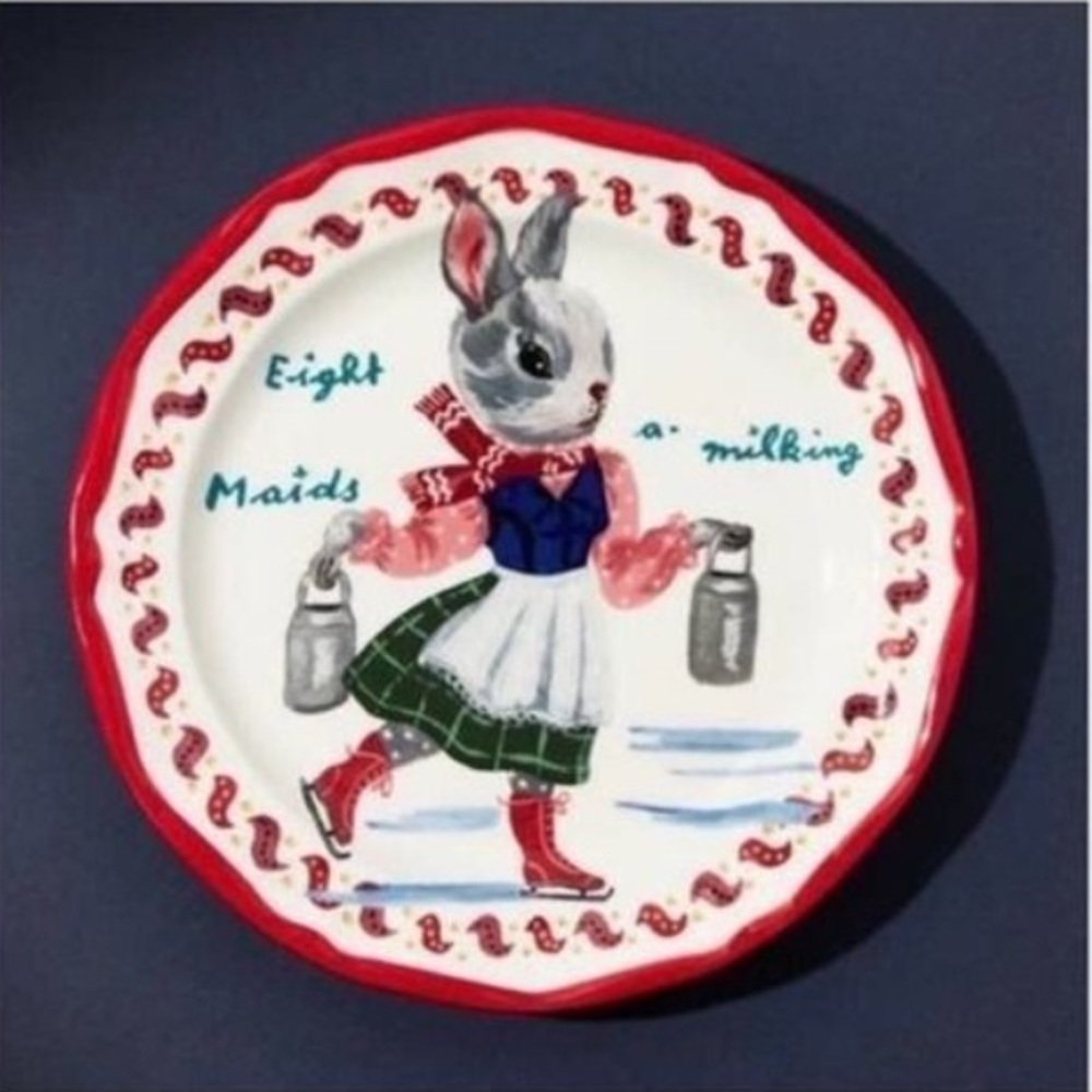 Nathalie Lete 12 days of Christmas plate 5 maids a milking